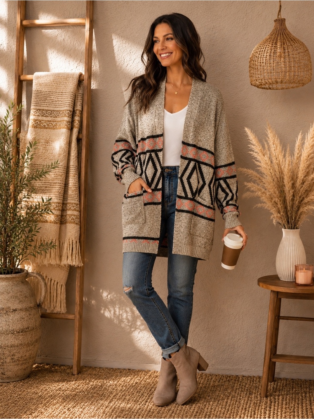 Dreamers | Open Front Cardigan | XL | Southwestern | Hole in Sleeve